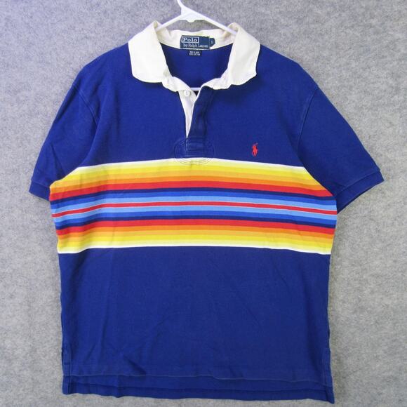 Polo Ralph Lauren Other - Polo Ralph Lauren Polo Shirt Mens Large Blue White Collar Stripe Pony Logo Rugby